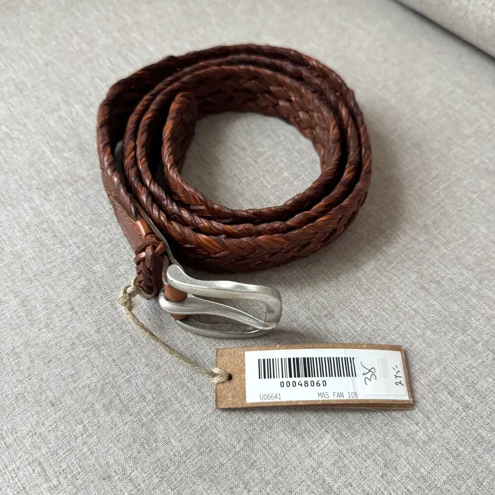 Orciani Handmade Woven Braided Brown Leather Silver Buckle Belt 105 NEW Western